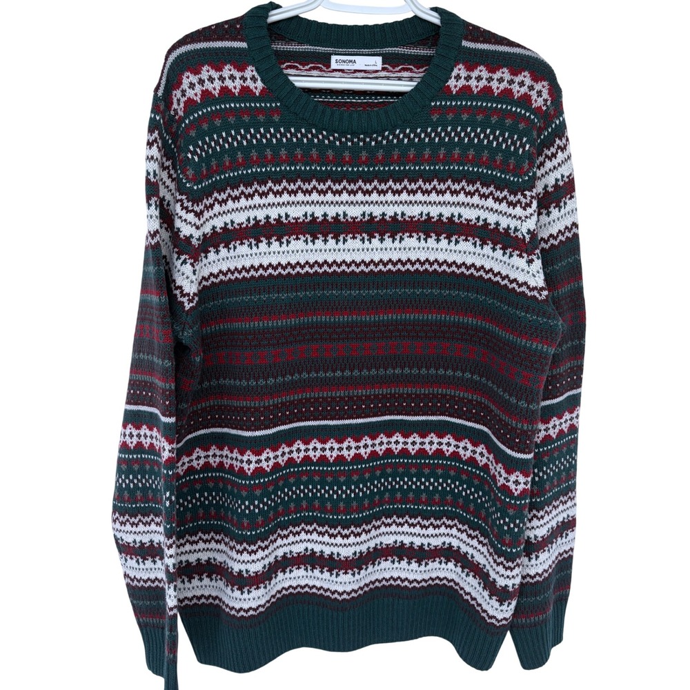 Sonoma Colorful Crewneck Sweater Large Womens Knit Christmas Fair Isle Striped